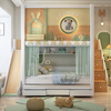 Lukashi children's solid wood double-layer bunk bed, high and low bunk bed for boys and girls, princess bed, same width and high guardrail bed, loft bed + high box + ladder cabinet + 2 mattresses 1.35*1.9 meters (same width as top and bottom)