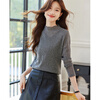 Shangjing Autumn Fashion Versatile Slightly Transparent Long-Sleeved Women's Bottoming Top Lace Half Turtle Collar Top Starry Sky Gray L