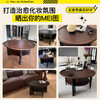 Qingziyou French retro coffee table, antique style round tea table 2026 new American simple household small apartment side table furniture walnut color + rubber wood diameter 80CM
