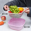 New double-layer drain basket for washing vegetables, plastic kitchen fruit basket, household multi-functional cleaning artifact, thickened vegetable basket, large pink with rounded corners, drain net + basin 1 piece
