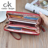 Casa-kupsCK Genuine Leather Women's Wallet Long Clutch 2025 New Zipper Multifunctional Long Large Capacity Wallet Mobile Phone Pink