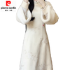 Pierre Cardin New Chinese Style 2025 Winter New Off-white Embroidered Velvet Thickened Warm Cheongsam Inverted Large Sleeves Retro Style Long Skirt Beige Velvet A Thickened S