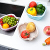 New double-layer drain basket for washing vegetables, plastic kitchen fruit basket, household multi-functional cleaning artifact, thickened vegetable basket, large pink with rounded corners, drain net + basin 1 piece