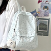 Zinke schoolbag, junior high school girl, high-looking star print, Korean style niche ins backpack, high school student computer bag, white (with fat cloud pendant)