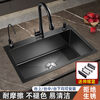 Pupan Gaogang stainless steel sink large single-tank kitchen wash basin nano black handmade thickening 55x40 with three-function pull-out faucet complete set