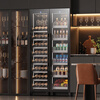 BAIKAILUN double-door thermostatic wine cabinet with double-door door ultra-thin and can be embedded in air-cooled frost-free thermostatic wine cabinet office household tea beverage liquor wine fruit preservation refrigerated display cabinet 2 meters dual temperature red wine + ice bar 121 bottles thin section