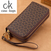 Casa-kups Genuine Leather Long Clutch Women's Mobile Phone Bag 2025 New Large Capacity Fashionable High-end Money Arrow Pattern Brown-Double Zipper