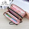 Casa-kupsCK genuine leather wallet new style women's long double zipper clutch women's wallet fashion large capacity double layer soft leather wallet black