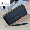 Casa-kupsCK genuine leather wallet new style women's long double zipper clutch women's wallet fashion large capacity double layer soft leather wallet black