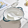 Double-ear 10-inch green double-line special-shaped double-ear bowl household ceramic tableware double-ear soup bowl fruit bowl 2 10-inch green double-ear bowls