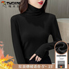 Woodpecker double-sided German velvet turtleneck warm thickened bottoming shirt for women autumn and winter new style versatile pile collar long-sleeved top black high quality 4XL recommended 155-170 pounds