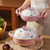 Kawashimaya Japanese-style claypot household high-temperature resistant dry-fired non-cracking gas stove special soup pot claypot rice casserole Flower casserole-pink (for 2-4 people) 2.5L