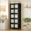 Multifunctional sideboard household kitchen cabinet with door simple dust-proof storage living room side cabinet storage tea cabinet black-six layers-plastic rattan door-80cm multiple specifications