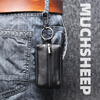 Handmade sheepskin car key bag for men and women with double zipper chain sheepskin key bag - black