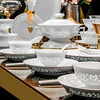 Miflame Jingdezhen High Temperature White Porcelain Exquisite Tableware Bowls Bowls and Dishes Set Complete Set for Household Underglaze Color Wedding Household Underglaze Color White Porcelain Exquisite Twisting Lotus 28-piece Set