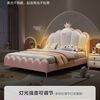 Solid wood bed children's bed girl's bedroom princess bed light luxury leather bed small apartment pink crown double bed quality/children's bed color remarks/delivery to home 1500mm*2000mm frame structure