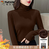 Woodpecker double-sided German velvet turtleneck warm thickened bottoming shirt for women autumn and winter new style versatile pile collar long-sleeved top black high quality 4XL recommended 155-170 pounds