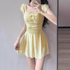 Modal cream yellow dopamine swimsuit women's summer one-piece skirt style 25 new girls cute belly-covering slimming conservative swimsuit