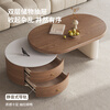 Zuo Ke Zuo's home antique solid wood retractable coffee table living room household small apartment 2025 new retro high-end light luxury tea table combination solid wood thick round retractable coffee table 120cm