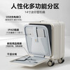 Kangaroo (KANGAROO) 14-inch suitcase can get on the plane, front opening boarding case, small lightweight portable trolley case, low-cost airline business trip suitcase, business gray - front opening computer compartment - USB charging interface 14 inches, free of charge for airlines