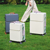 Iman's suitcase trolley case can be carried on the plane, aluminum frame boarding case, women's high-looking suitcase, front opening large capacity box, milk white (skating wheel + multi-function) 24 inches (80% choice, 5-7 days travel)