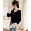Shangjing French Hepburn style velvet top autumn fashion temperament elegant square neck long-sleeved bottoming shirt for women