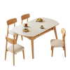 Senlushi slate solid wood dining table and chairs complete set Home living room small apartment with induction cooker square and round dining table Matte pure white slate-log color frame-Lingzhi chair 1.35m One table and six chairs