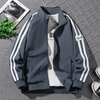 Playboy 2025 Spring and Autumn Jacket Men's Stand Collar Jacket Casual Sports Outdoor Trend Three Stripes Single Clothes Men's Clothes Velvet Thickened Black XL