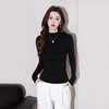 Farewell half turtleneck bottoming shirt for women, new autumn and winter style inner layer, thin slim fit long-sleeved knitted top, black S