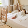 Qingqing Prairie Beech Spliced Bed Crib Solid Wood Children's Bed Widened Children's Bedside Bed Heightened Guardrail Can Lift Tail Lift Bed + 5cm Coconut Palm Mat 200*60cm All Beech