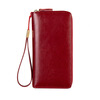 Grozde retro waxed cowhide women's wallet long new large-capacity wallet card bag integrated clutch mobile phone clutch burgundy