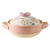 Kawashimaya Japanese-style claypot household high-temperature resistant dry-fired non-cracking gas stove special soup pot claypot rice casserole Flower casserole-pink (for 2-4 people) 2.5L