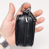 Handmade sheepskin car key bag for men and women with double zipper chain sheepskin key bag - black