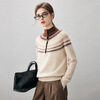 Comonboka 2025 autumn and winter new Fair Isle cashmere sweater women's half turtleneck sweater loose base sweater Vanilla rice L