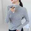 Langsha striped bottoming shirt for women winter 2025 new double-sided brushed half-high collar slim slim long-sleeved inner top