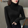 Woodpecker double-sided German velvet turtleneck warm thickened bottoming shirt for women autumn and winter new style versatile pile collar long-sleeved top black high quality 4XL recommended 155-170 pounds