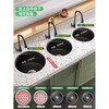 Jiumuwang Quartz Stone Round Sink Single Slot Bar Island Kitchen Small Size Western Kitchen Granite Wash Basin Under the Washing Counter Starry Night Black 32*32 with Prussian Hot and Cold Dragon