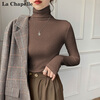 La Chapelle turtleneck bottoming shirt for women, autumn and winter new threaded thin tight long-sleeved knitted top, black S