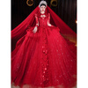 Wei Lian Meng Lan Red Main Wedding Dress 2025 New Bride V-Neck Outer Veil Large Trailing Heavy Industry Small Long Sleeve Trailing (veil glove support) L