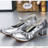 Tesili dance shoes for women adult square dance shoes four seasons mid-heel modern ballroom dance shoes soft sole breathable silver