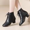 Tesili's autumn and winter square dance shoes, modern dance shoes, mid-heeled Latin dance shoes, cowhide mother's shoes, short boots, black plus velvet