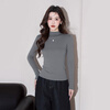 Farewell half turtleneck bottoming shirt for women, new autumn and winter style inner layer, thin slim fit long-sleeved knitted top, black S