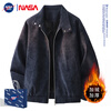 WHIM NASA American Men's Pilot Jacket Jacket Men's Winter 2025 Autumn Trendy Casual Clothes Men's Winter Velvet Leather Jacket Gray Velvet Thickened XL (Recommended 140-160 catties)
