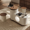 Quanmu (QUANMU) movable tea table, living room, household coffee table, sofa side table, kung fu tea cart, balcony tea making, small rotating tea table, Pinge tea cart, glass tea stove, accommodates 18.9L bucket, door-to-door installation