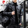 Pierre Cardin Jacket Men's Spring and Autumn Leather Casual Lapel Jacket Business Outdoor Top Jacket Black XL