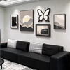 Yichao living room decorative painting modern simple light luxury high-end sofa background wall hanging painting 2026 new black and white gray mural Butterfly is Coming small set wall occupying (recommended about 2.5 meters for sofa) crystal porcelain painting/easy to take care of