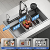 Nada (NTNO) kitchen sink large single sink dishwashing basin integrated basin 304 stainless steel thickened 5.0 embossed wear-resistant slag collecting dishwashing sink gun black slag collecting large single sink + three-speed pull-out faucet 80*46cm Taiwan-controlled drain - thickened 5.0