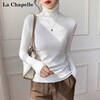 La Chapelle turtleneck bottoming shirt for women, autumn and winter new threaded thin tight long-sleeved knitted top, black S