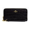 COACH 19 brand logo zipper closure crocodile embossed leather wallet small size women's black black