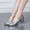 Tesili dance shoes for women adult square dance shoes four seasons mid-heel modern ballroom dance shoes soft sole breathable silver